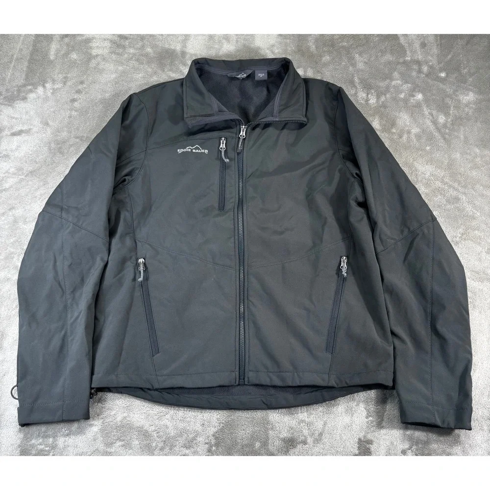 Eddie Bauer Softshell Jacket Mens‎ Medium Black Excellent Fleece Lined Full Zip